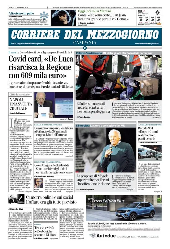 Prima-pagina-corriere del mezzogiorno-del-2024-12-21